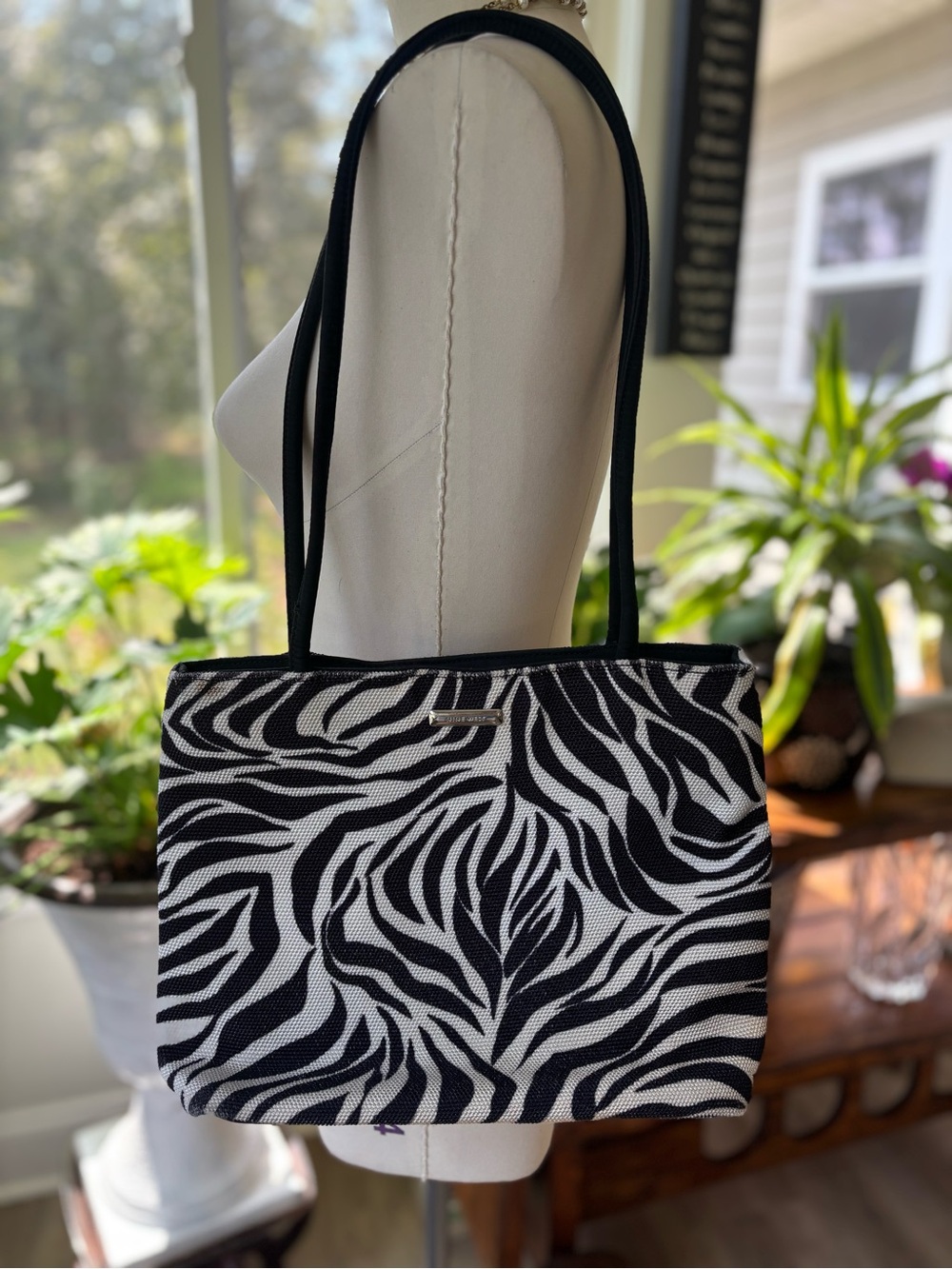 Nine West Black and White Zebra-Pattern Shoulder Tote